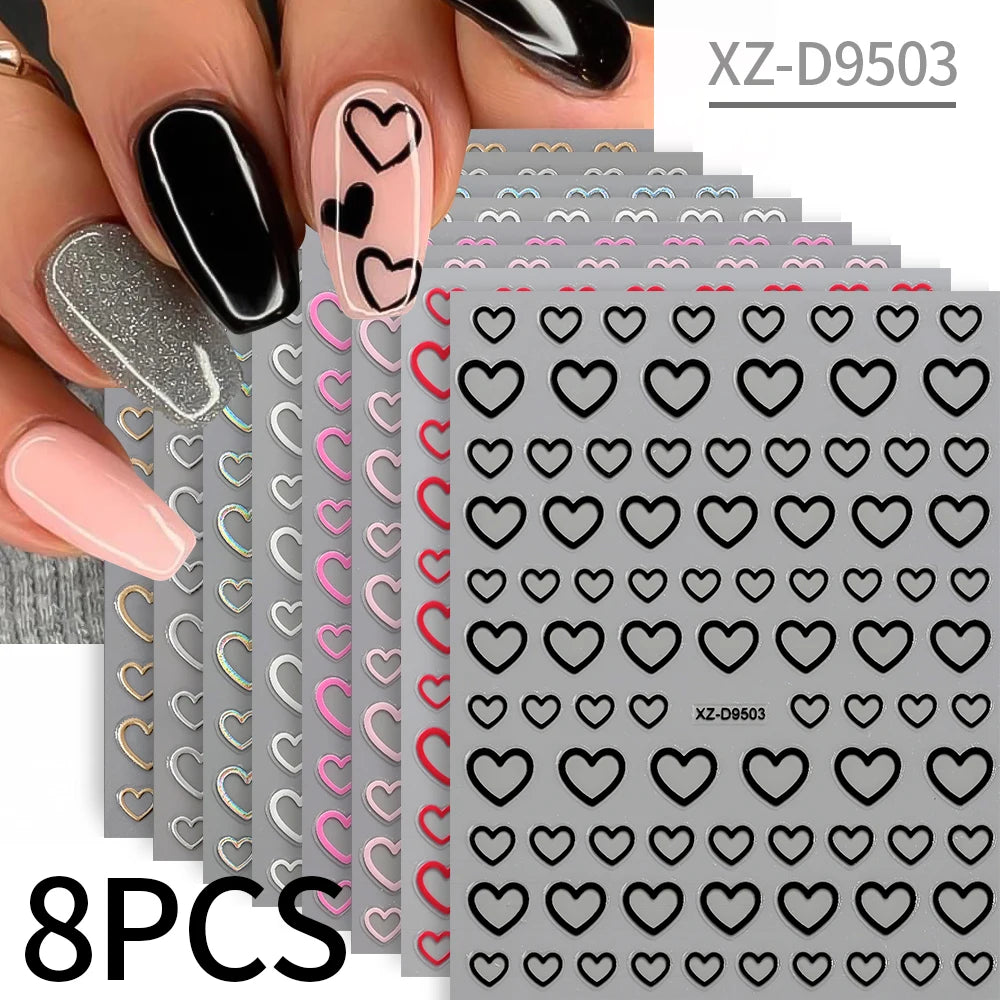 8pcs Valentine's Day Cute Little Love Heart Nail Art Stickers 3D 2mm Love Heart Nail Decal Adhesive for DIY Manicure Accessories
