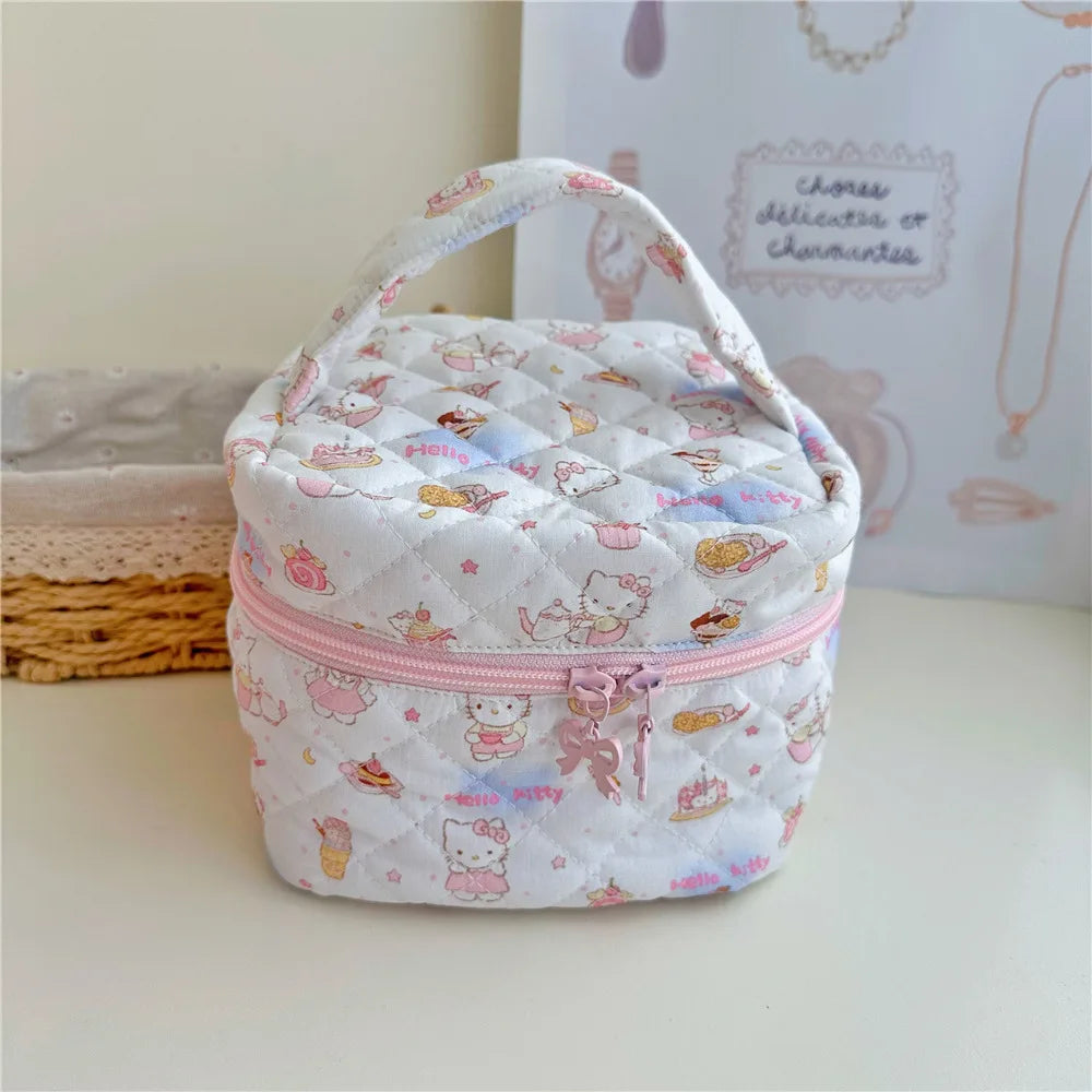 Hello Kitty Cartoon Printed Cotton Embroidered Makeup Bag Large Capacity Dormitory Cosmetics Travel Storage Bag  Present