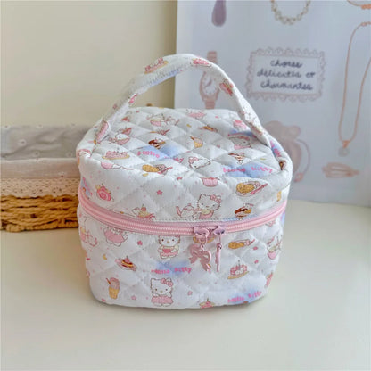 Hello Kitty Cartoon Printed Cotton Embroidered Makeup Bag Large Capacity Dormitory Cosmetics Travel Storage Bag  Present
