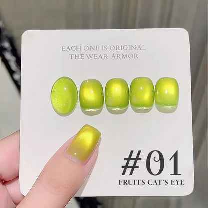12ML 2025 New Guava Cat Eye Nail Gel Polish - Grape Green Shade with Whitening Effect, Dual-Light Glass Bead Cat Eye Finish