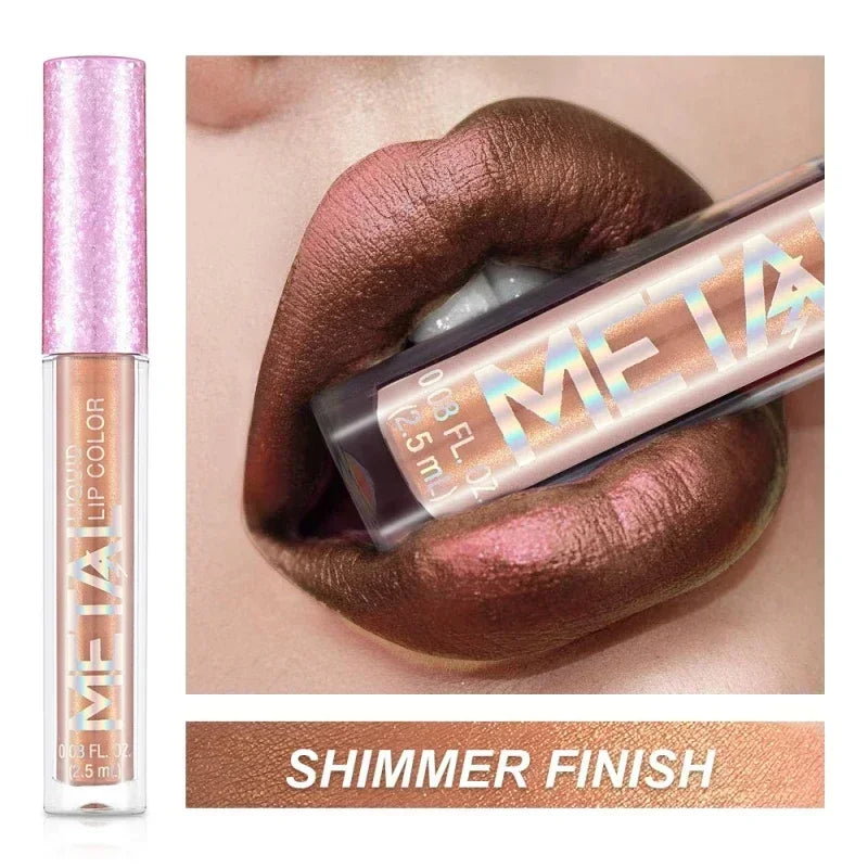 Metallic Matte Liquid Lipstick Waterproof Long Lasting Non-Stick Cup Matte Shimmer Glitter Lip Gloss Women Lips Makeup 12 Colors