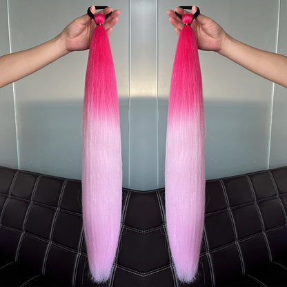 Synthetic 2Pcs Straight Ponytail With Elastic Hair Tie Colorful Braiding Ponytail Hair Extensions Hair Accessories For Women