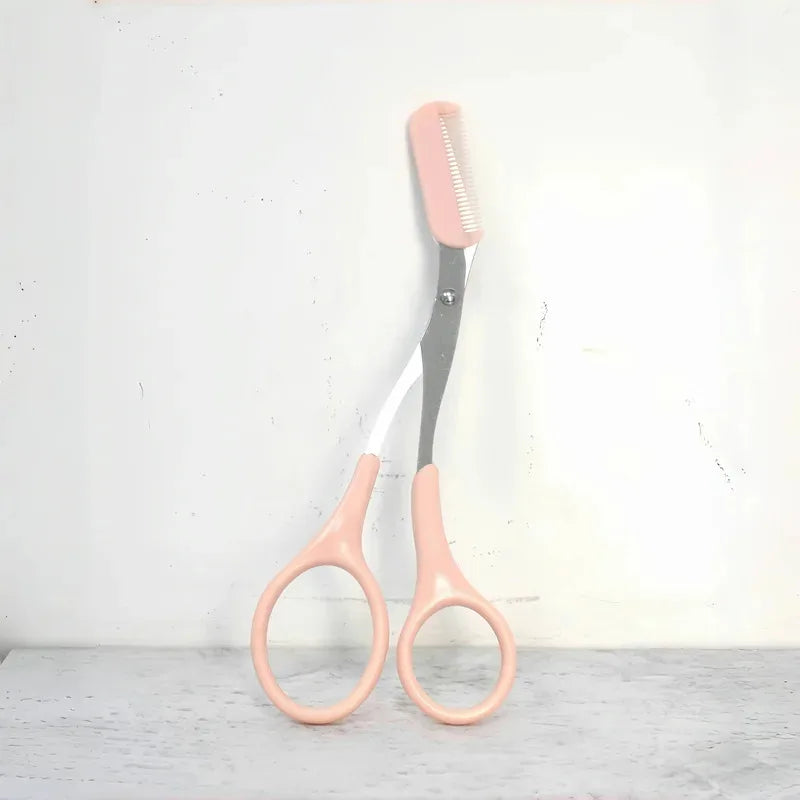 Pink eyebrow trimming scissors with built-in comb - stainless steel, precise grooming tool,creating perfect eyebrows Beauty Tool