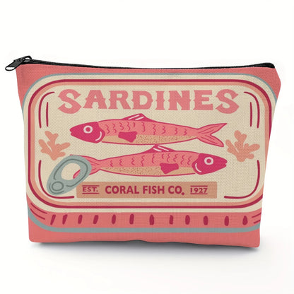 Lightweight & Durable Unisex Makeup Bag – Vintage Sardines Olive Oil Design
