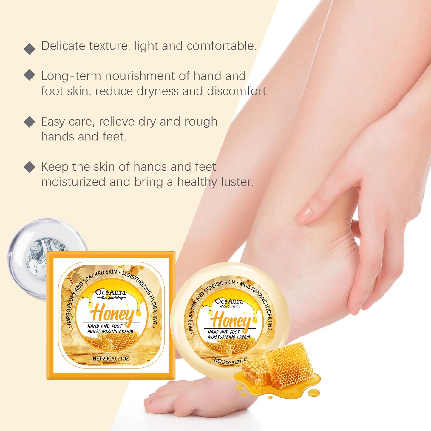 Honey Hand Foot Moisturizing Cream Nourishing Softens Cuticles Anti Dry Cracked Smooth Moisturizing Hand Foot Care Cream