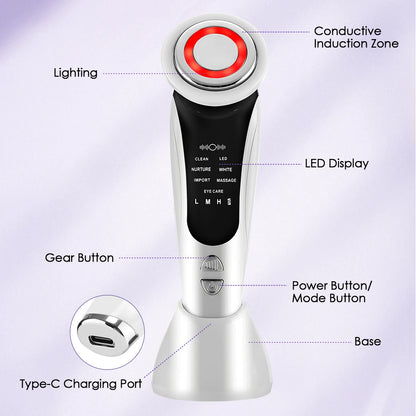 7 in 1 EMS Facial Massager with LED Light Vibration Hot Compress Skin Care Face Beauty Instrument Lifting Device Skincare