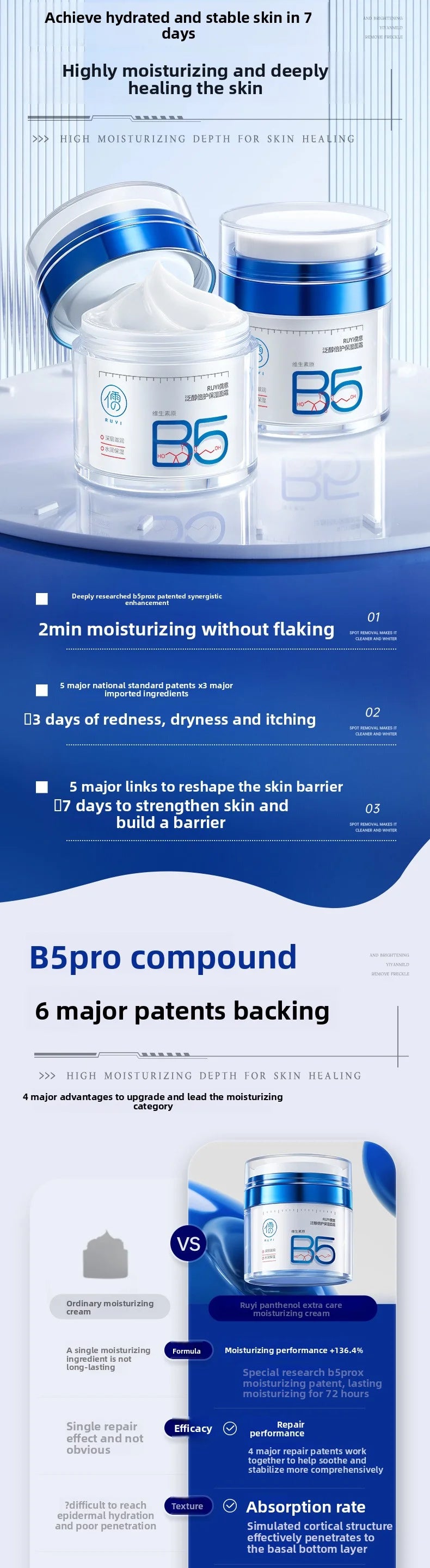 RUYI B5 Face Cream Deep Hydration Lock Moisturizing Soothing Redness Barrier Protection Autumn & Winter Special Skin Care 50g