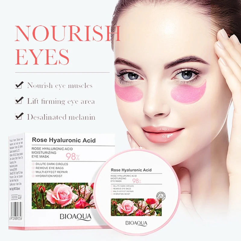 60pcs BIOAQUA Rose Hyaluronic Acid Eye Mask Anti Dark Circles Eye Bags Moisturizing Anti-Aging Eye Patches Skin Care Products