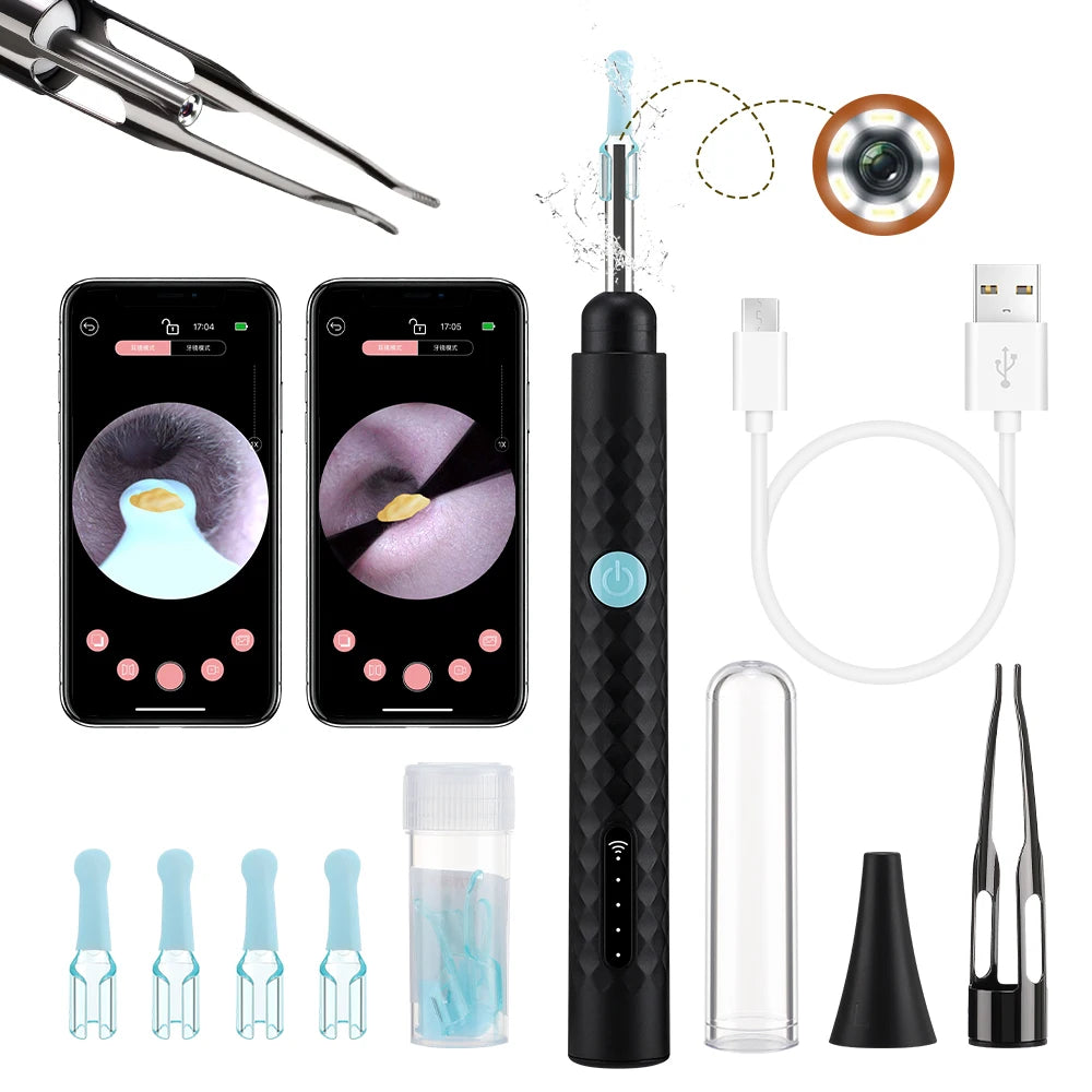 Smart Visual Ear Camera Set HD 1080P with WiFi Ear Pick Endoscope Ear Cleaner with Tweezers Ear Wax Removal Tool Ear Spoon Case
