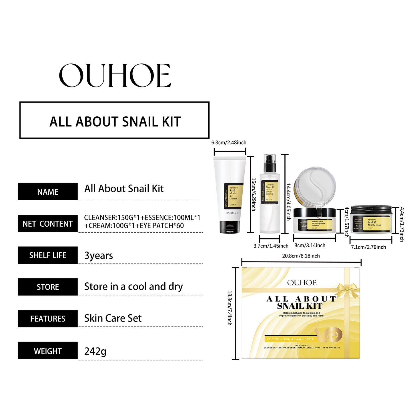 Snail Mucin 96 Skin Care Set Fade Fine Lines Wrinkles Repair Tighten Moisturizing Facial Smooth Brightening Facial Essence Set
