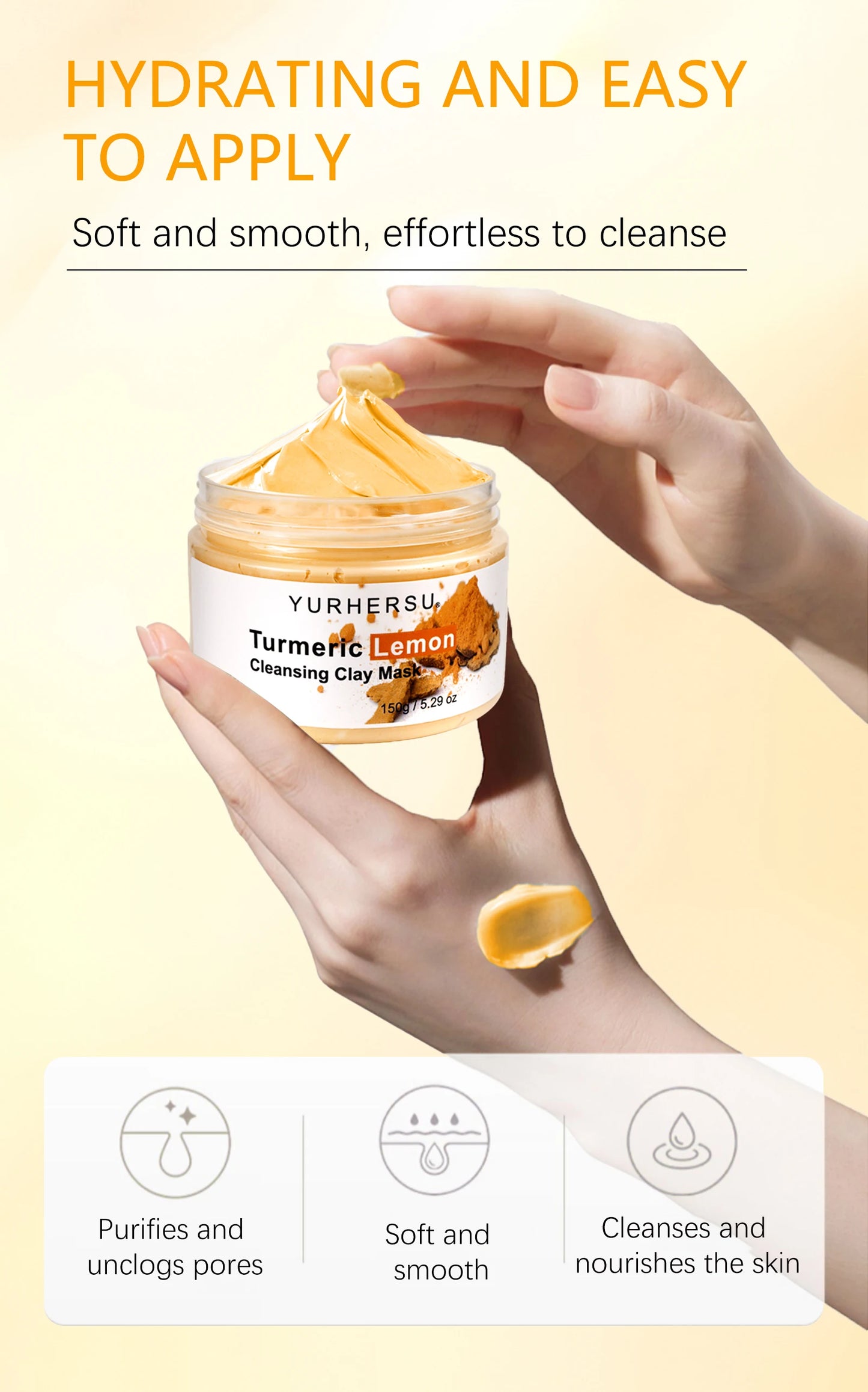 Turmeric and Lemon Deep Cleansing and Pore-Minimizing Clay Mask; Exfoliating and Brightening Clay Mask; Used for Skin Repair.