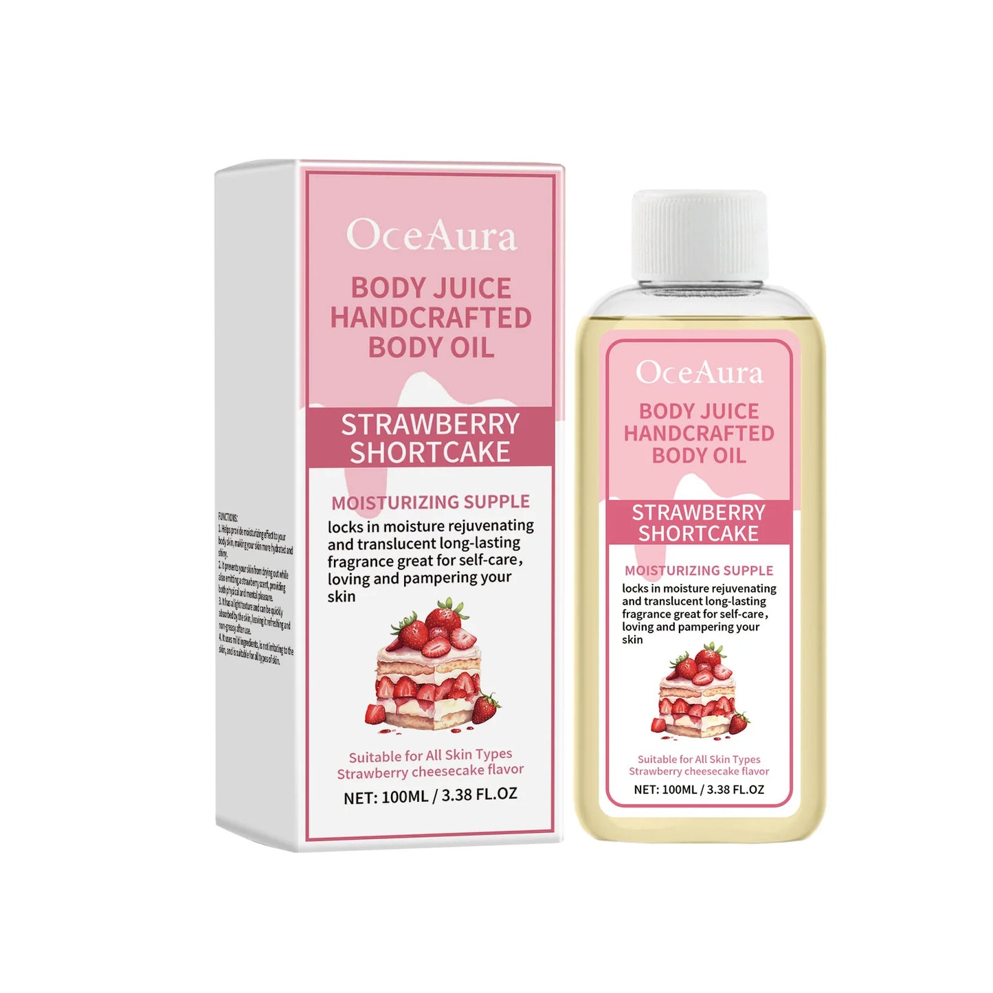 OceAura Vanilla Scented Body Oil Long Lasting Fragrance Moisturizing Skin Rejuvenation Coconut Oil Strawberry Body Massage Oil