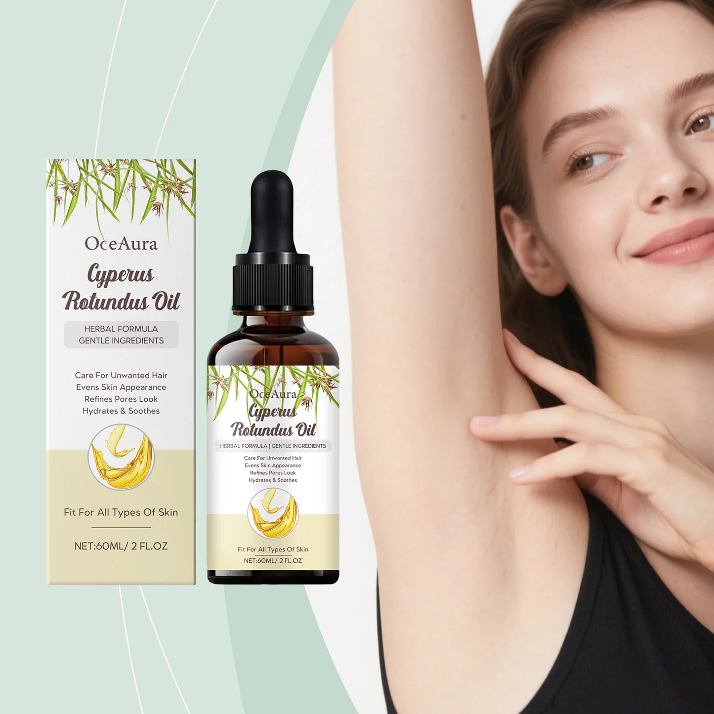 OceAura Cyperus Rotundus Oil Reduce Hair Growth Shrink Pores Smooth Skin Barrier Repair Care Sweet Almond Oil After Shave Oil