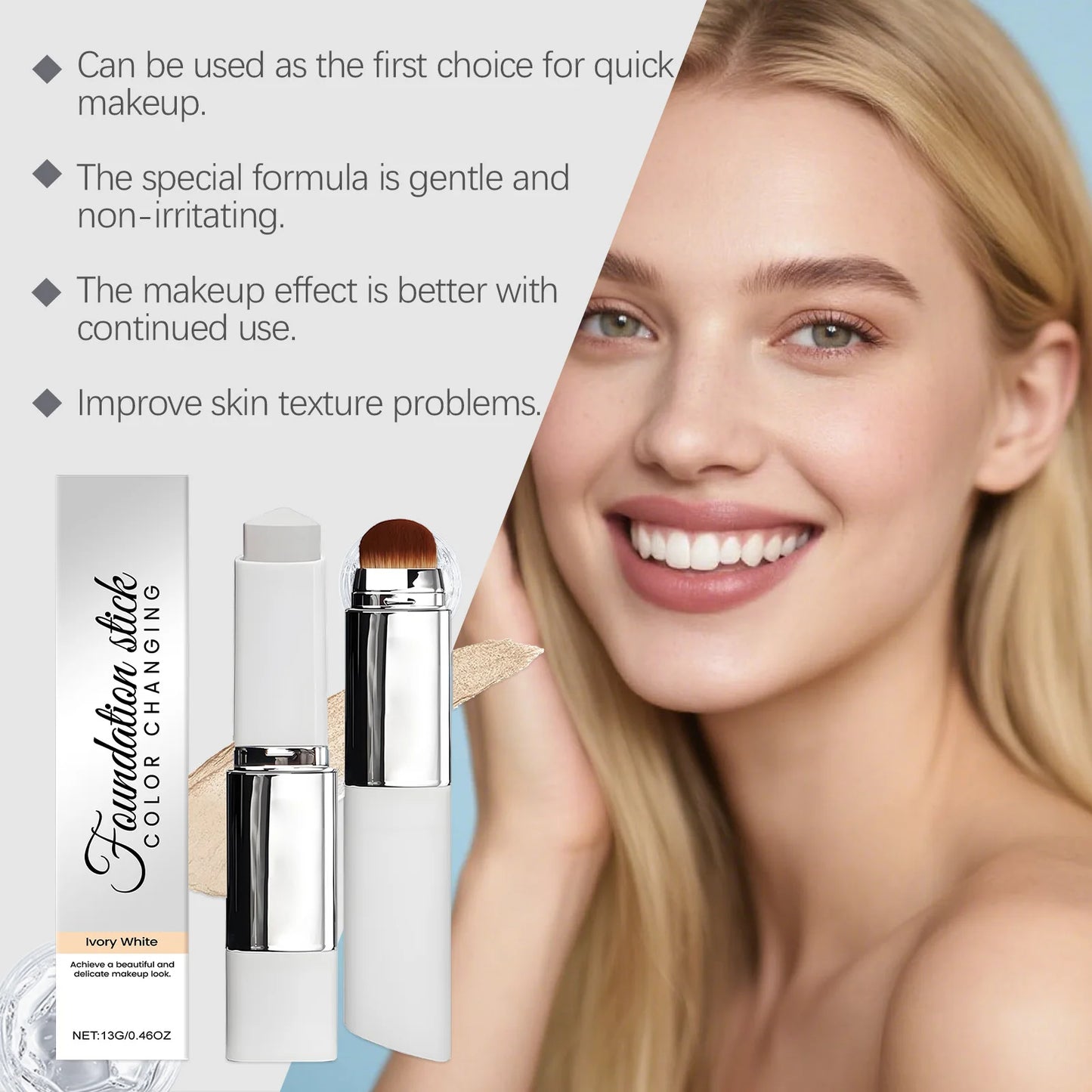 Ivory White Two In One Color Changing Foundation Make-Up Stick Light&Thin Skin CareMatte Natural Makeup Foundation Make-Up Stick
