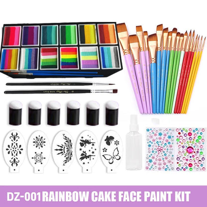 Professional Water Activated 12 Colors Rainbow Cake Face Painting Set With Brush Body Art Makeup Kit For Kids Halloween Chrismas