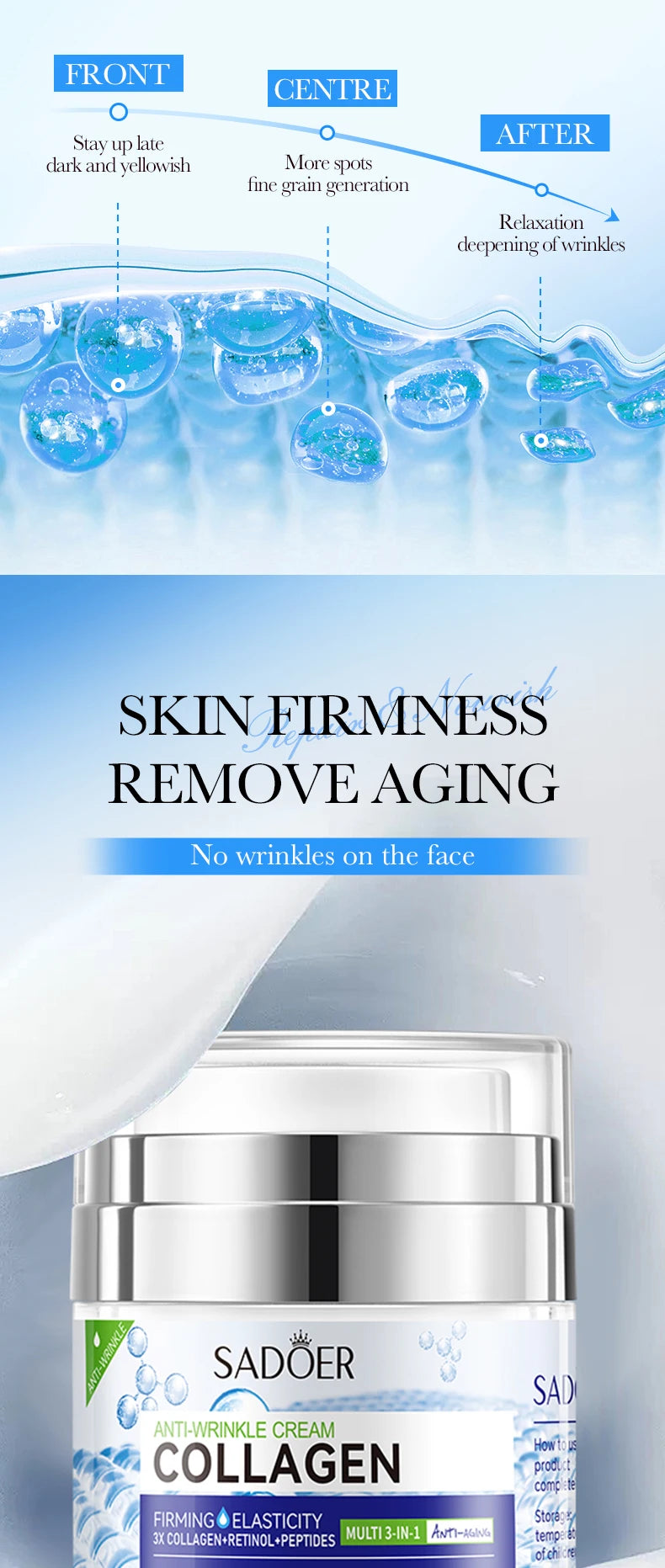 SADOER Vitamin C Collagen Face Cream Anti-aging Moisturizing Whitening Hydrating Facial Cream Day Creams Beauty Face Skin Care