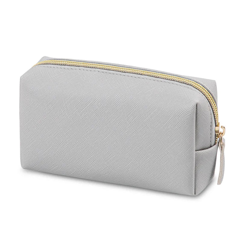 Women Cosmetic Bag Waterproof PU Leather Solid Color Makeup Pouch Travel Portable Wash Toiletry Storage Bag Organizer Purse