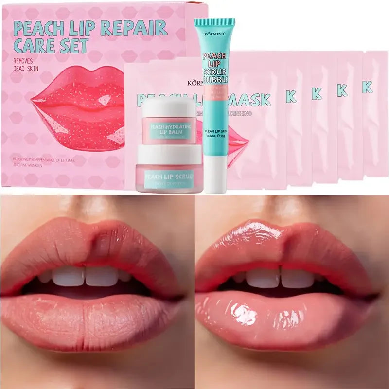 Peach Lip Care Set, Peach Lip Mask,Lip Scrub Bubble, Hyrating Lip Balm, Lips Skin Care Nourishing Hydrating Mother's Day gift