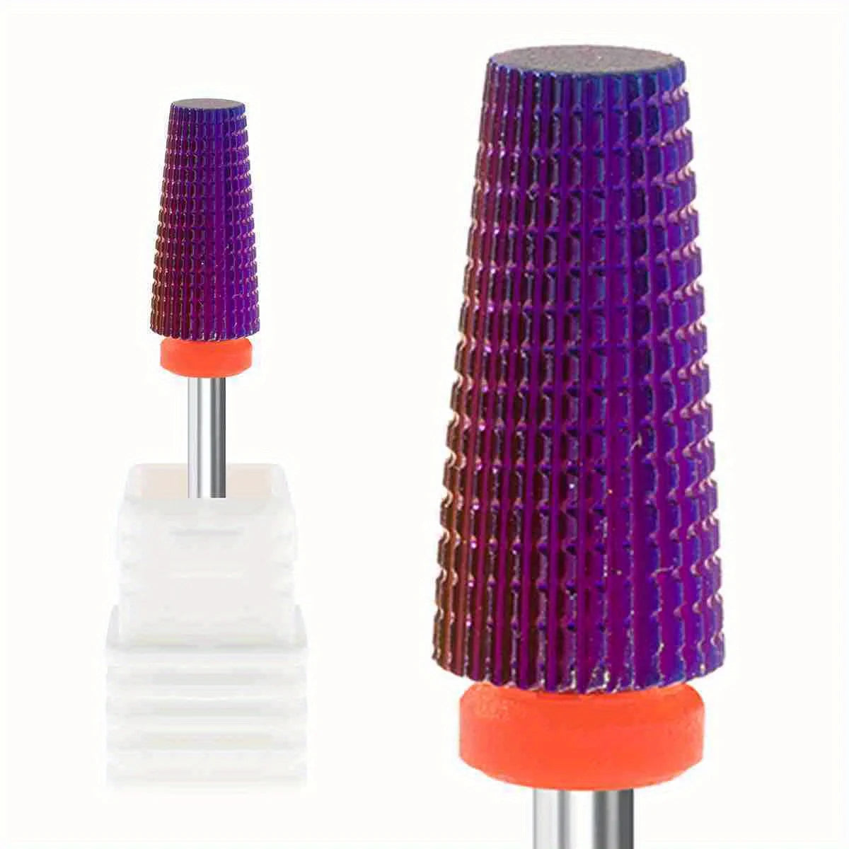 3/32" 5in1 Purple Professional Tungsten Carbide Nail Drill Bits, Unscented Tapered Milling Cutters for Gel Acrylic Removal