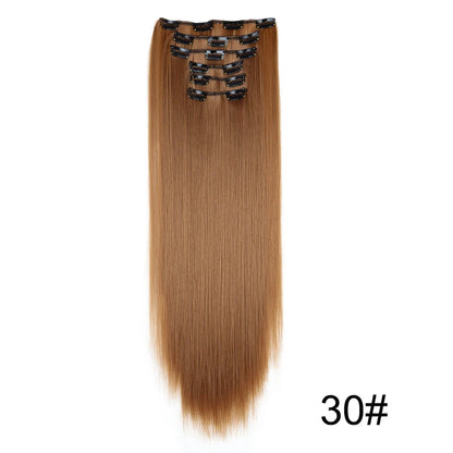 Synthetic 6pcs/set Long Straight Hair Extensions Ultra-Invisible Full Head Clip in Hair Extensions 24Inch for Women Daily Wear