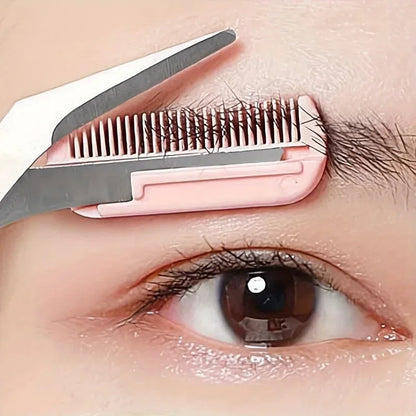 Pink eyebrow trimming scissors with built-in comb - stainless steel, precise grooming tool,creating perfect eyebrows Beauty Tool