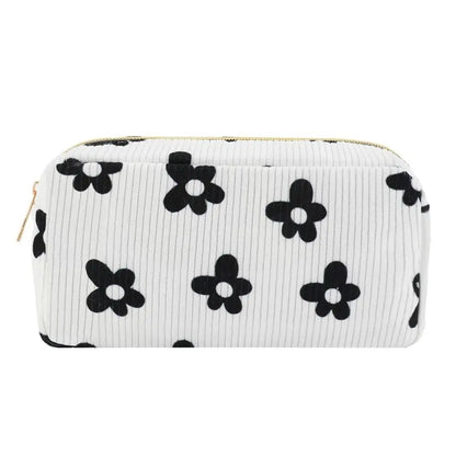 Trendy Large Capacity Corduroy Makeup Bag Travel Printed Toiletry Organizer Bag Makeup Brush Skincare Storage Bag for Women