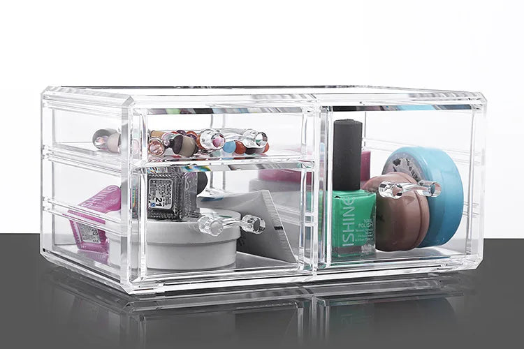 Table Transparent Plastic Makeup Organizer Multi-type Drawers Skincare Product Storage Box 3 Layers Case