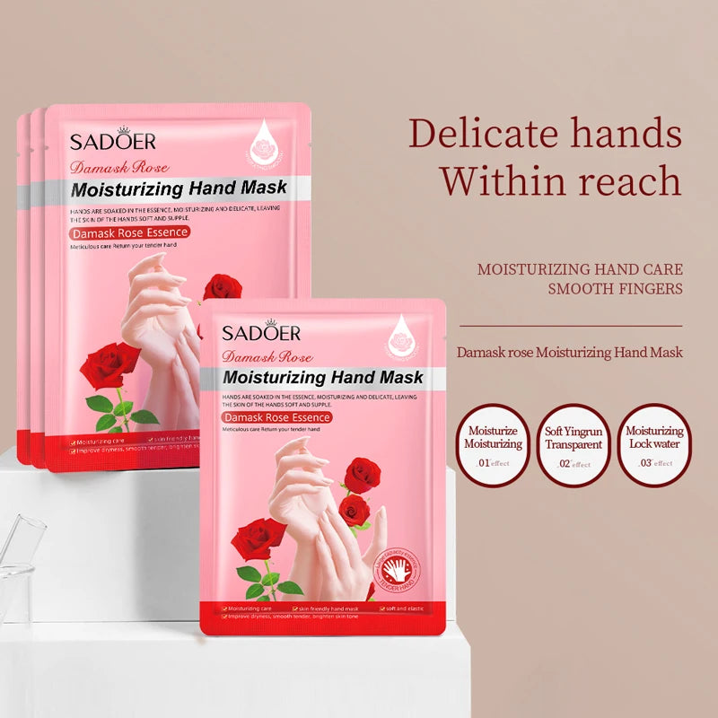 SADOER Rose Moisturizing Hand Mask Whitening Nourishing Anti-aging Hydrating Hand Exfoliating Gloves Hands Skin Care Products