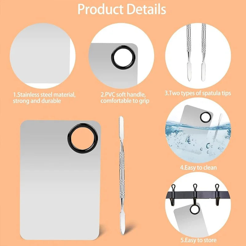 Stainless Steel Makeup Mixing Palette with Foundatio Spatula for Watercolor Paints Eye Shadow Sticks Makeup Cosmetic Beauty Tool
