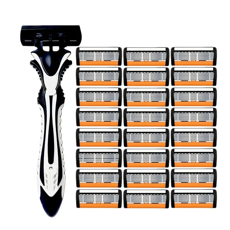 1 Handle + 3/6/12 Blades/ Men Women Manual Safety Razor 6-Layer Stainless Steel Hair Removal Shaving Replaceable Shaver Head
