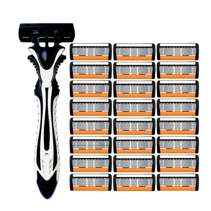 1 Handle + 3/6/12 Blades/ Men Women Manual Safety Razor 6-Layer Stainless Steel Hair Removal Shaving Replaceable Shaver Head