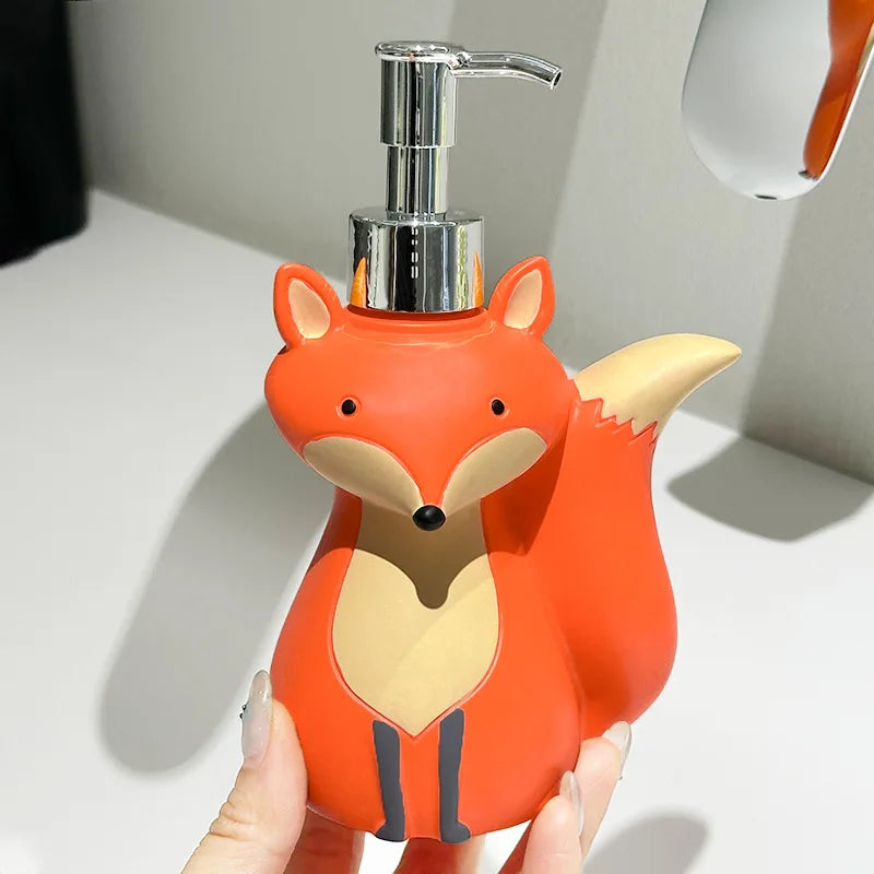 Cute Fox Soap Dispenser Bottle Refillable Cartoon Animal Design for Hand Soap, Shampoo, Shower Gel, Kids Bathroom Decoration