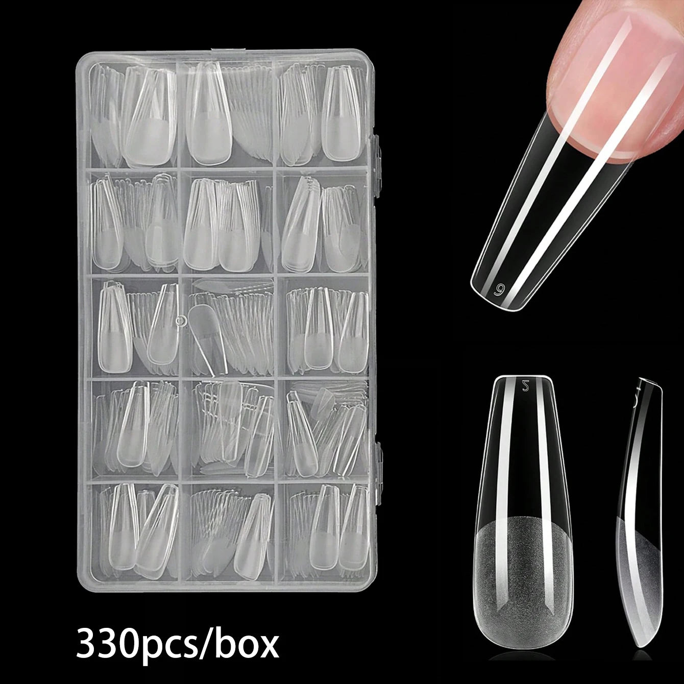120/240/330/600pcs Long, Glossy, Pure Color, Ballet/Square Shaped Soft Gel Nail Tips - Clear Coffin Acrylic False Nail Tips