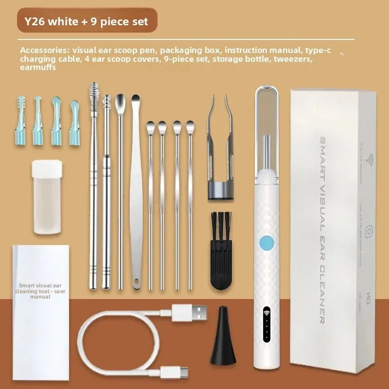 Wireless Ear Cleaner with Camera Ear Spoons and Clips WiFi Connection Waterproof Rechargeable Ear Wax Removal Tool