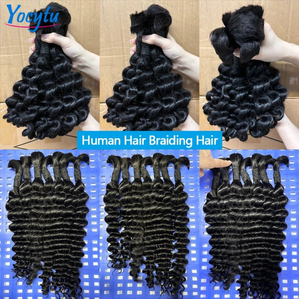 Deep Wave Bulk Human Hair For Braiding 22 22 22 Bulk Braiding 100% Human Hair No Weft For Braiding Wet And Wave Braiding Hair