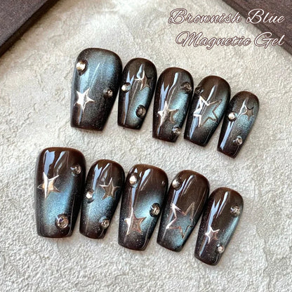 10ml Super Bright Brown & Blue Cat Eye Magnetic Gel Fashion LED Nail Art High Saturation Glossy Finish Dazzling Cat Eye Gel