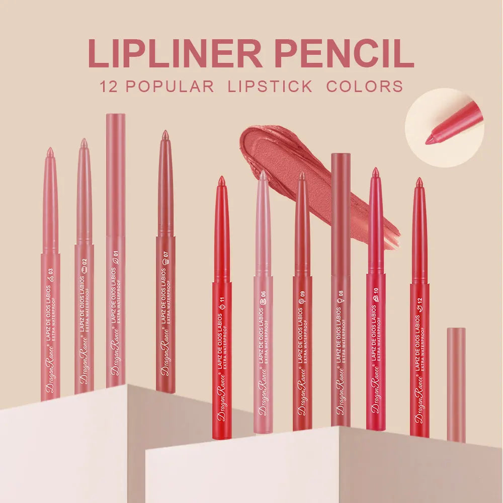 Lip Liner Lipstick Pen Waterproof Long-Lasting Contouring Lip Pencil Matte Finish Beginner Automatic Lip Liner Bean Paste Color Contouring Pen Automatic Rotating Lip Liner