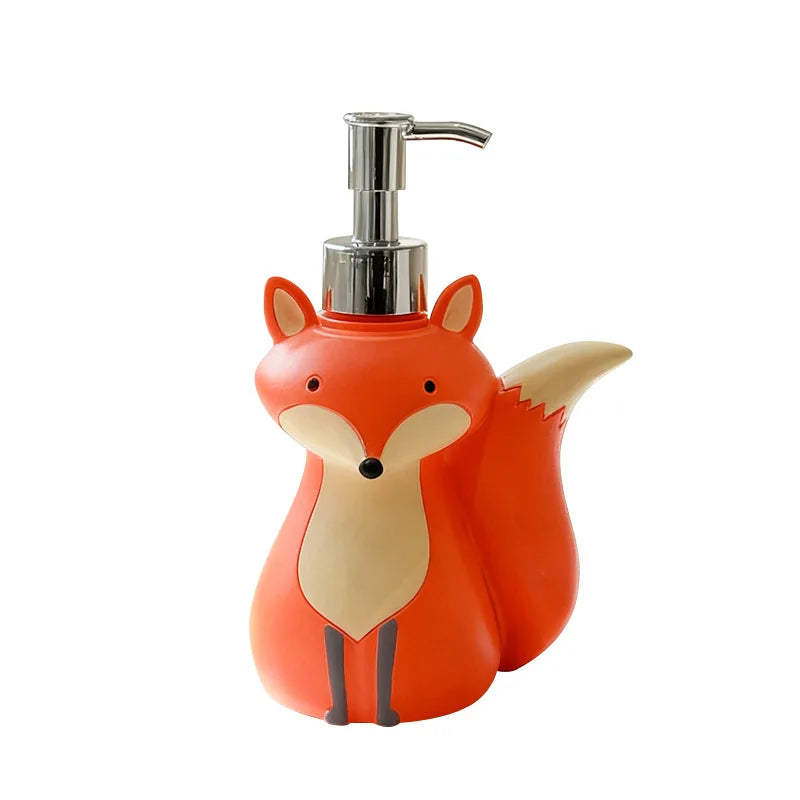 Cute Fox Soap Dispenser Bottle Refillable Cartoon Animal Design for Hand Soap, Shampoo, Shower Gel, Kids Bathroom Decoration