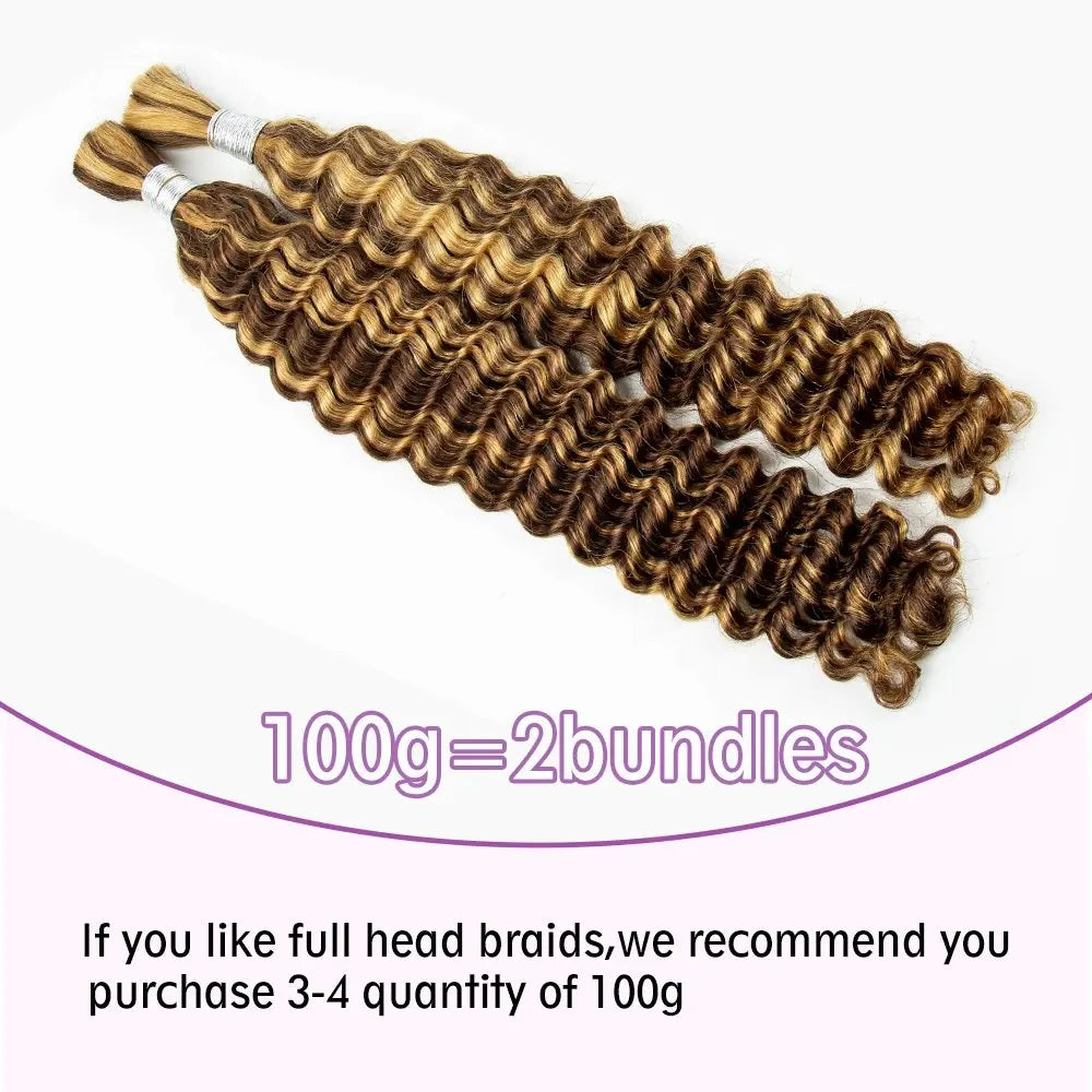 Bulk Human Hair for Braiding 22 24Inch Deep Wave Bulk Human Hair for Boho Braids No Weft 100% Curly Human Hair Bulk Crochet