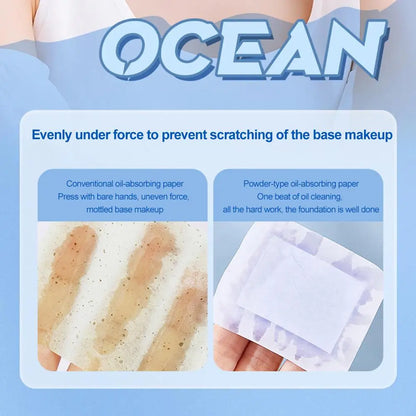 100pcs Matte Oil Blotting Papers with Powder Puff with  Case Mirror Portables Refreshing Facial Oil Blotting Sheets Paper Makeup