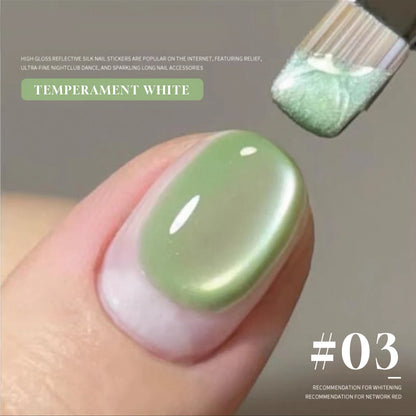 12ML 2025 New Guava Cat Eye Nail Gel Polish - Grape Green Shade with Whitening Effect, Dual-Light Glass Bead Cat Eye Finish