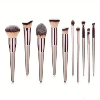 10PCS Champagne Gold Brush Set - Vegan & Cruelty-Free Bristles, All-in-One Full Face & Eye Kit (Beginners/Pros)