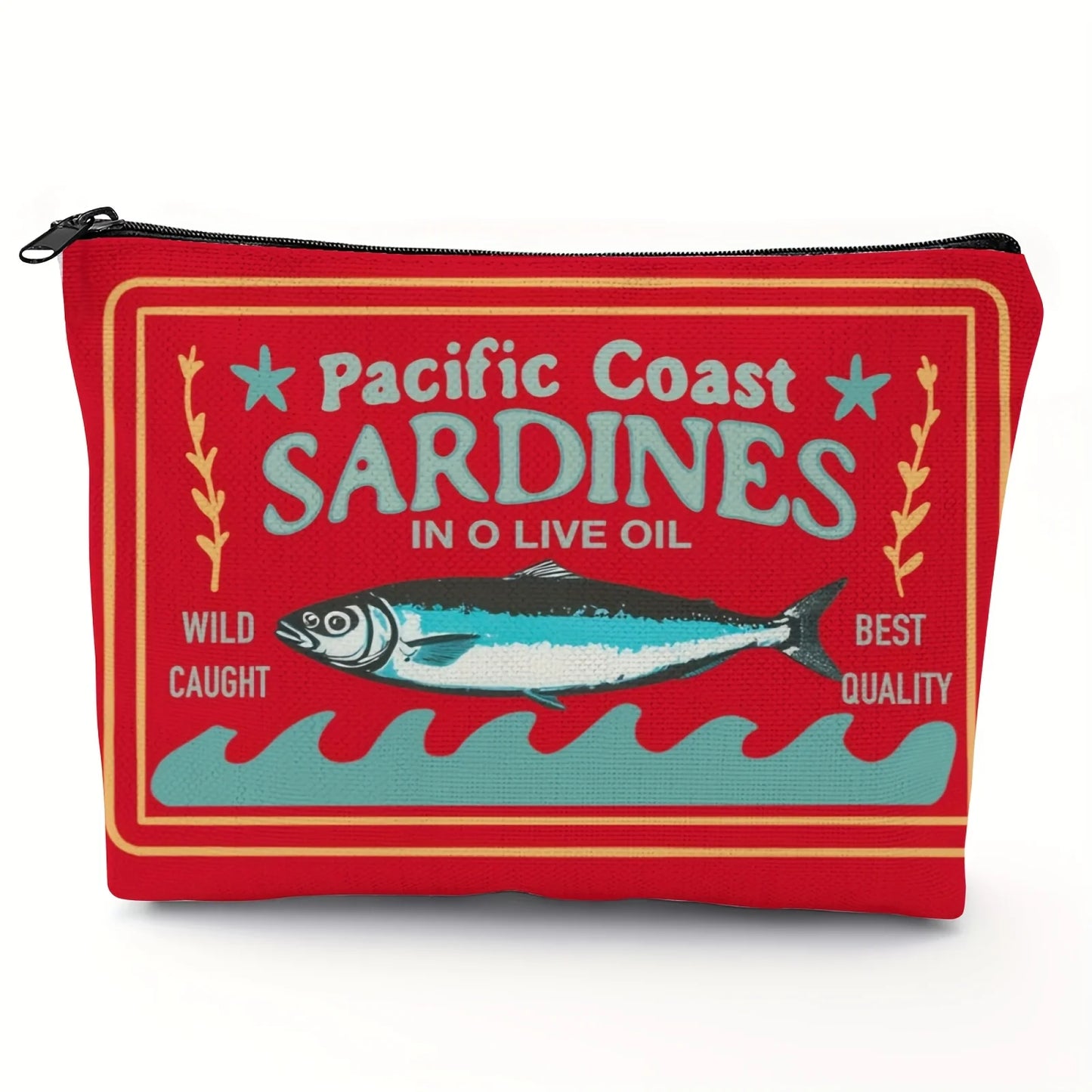 Lightweight & Durable Unisex Makeup Bag – Vintage Sardines Olive Oil Design