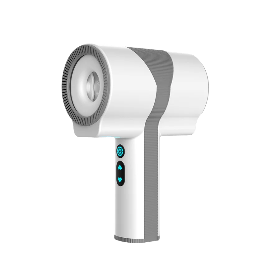 Men's masturbator with 7 types of vibration, 5 types of thrust, and 5 types of rotation. Dual inner chambers are soft and comfor