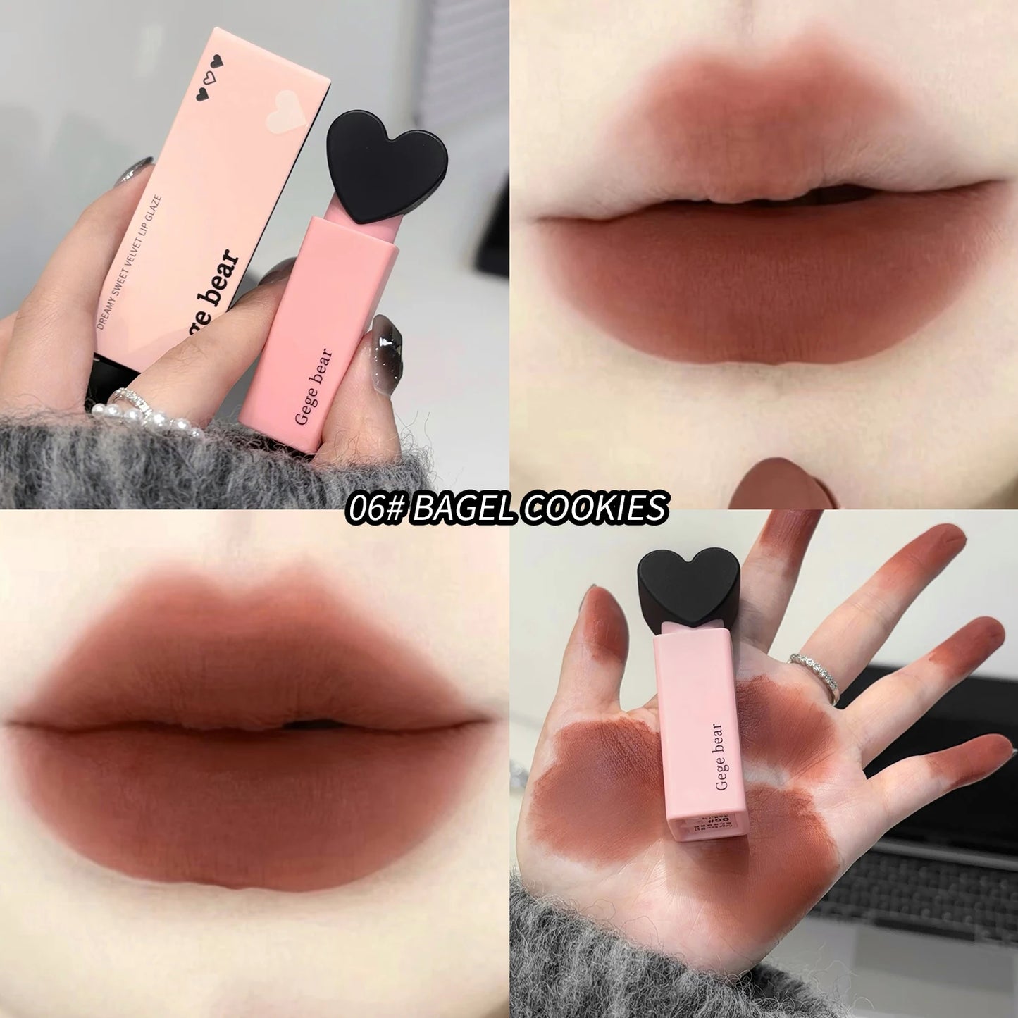 Dreamy Sweetheart Velvet Lip Glaze Gege Bear Matte Soft Texture Not Easy To Stick Cup Long-Lasting Lipstick