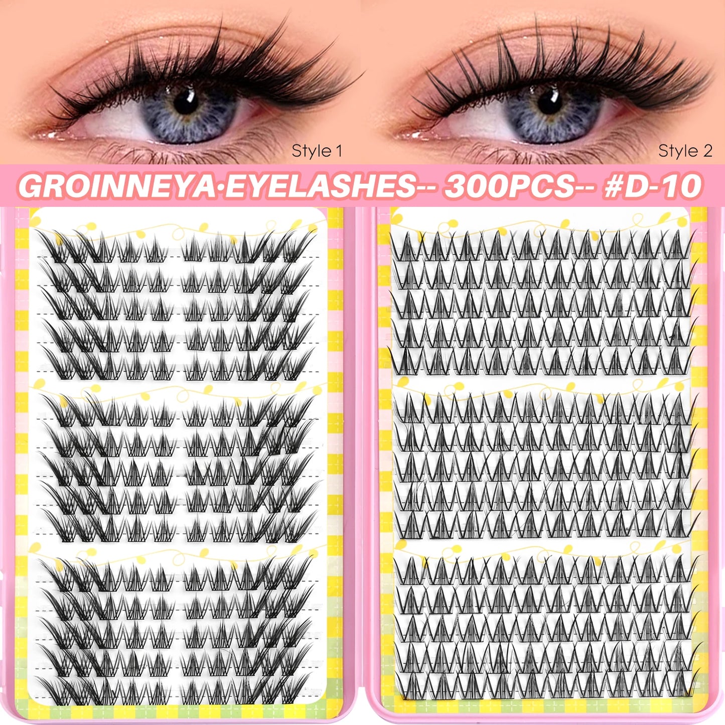 GROINNEYA Lash Clusters 30Rows DIY Natural Manga Eyelashes Mixed Tray Individual Lashes Natural Volume Eyelash Extension Makeup
