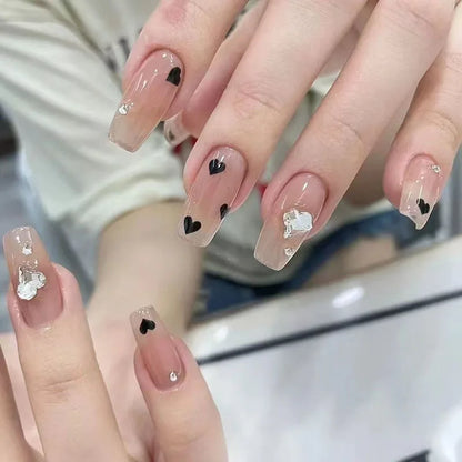 Nail Stickers 3D Love Heart Black White Love Valentine's Day Self-Adhesive Nail Art Decals for DIY Manicure Nail Decorations