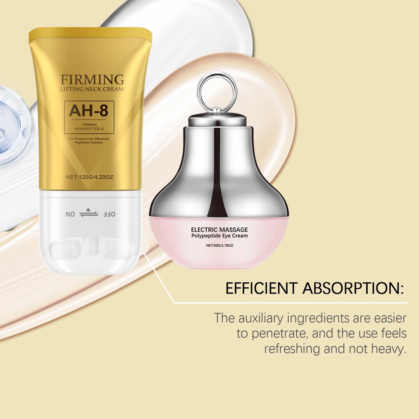 AH-8 Firming Neck Cream Moisturizer Anti Aging Smoothing Wrinkles Electric Massage Polypeptide Eye Cream Eye & Neck Skincare Set