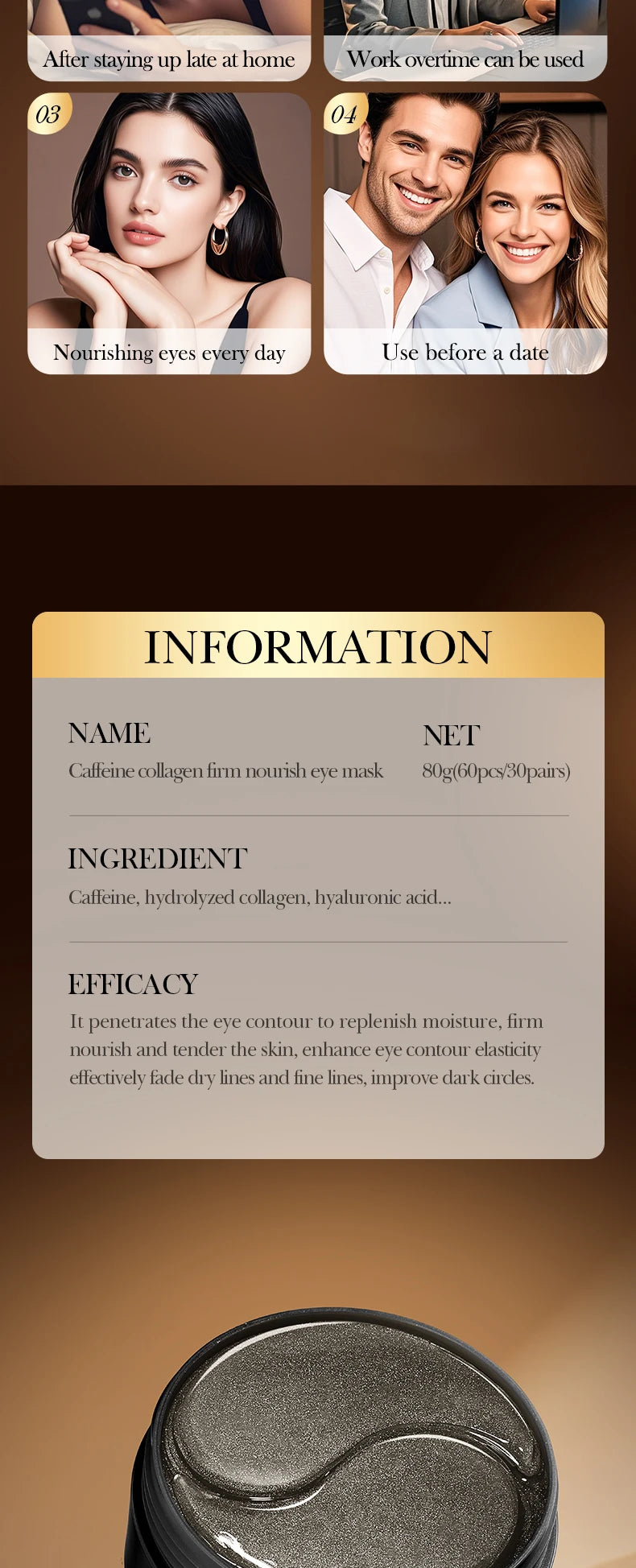 SADOER Collagen Eye Mask Caffeine Crystal Anti Dark Circles Eye Bag Remover Moisturizing Anti-aging Eye Patches Skin Eye Care