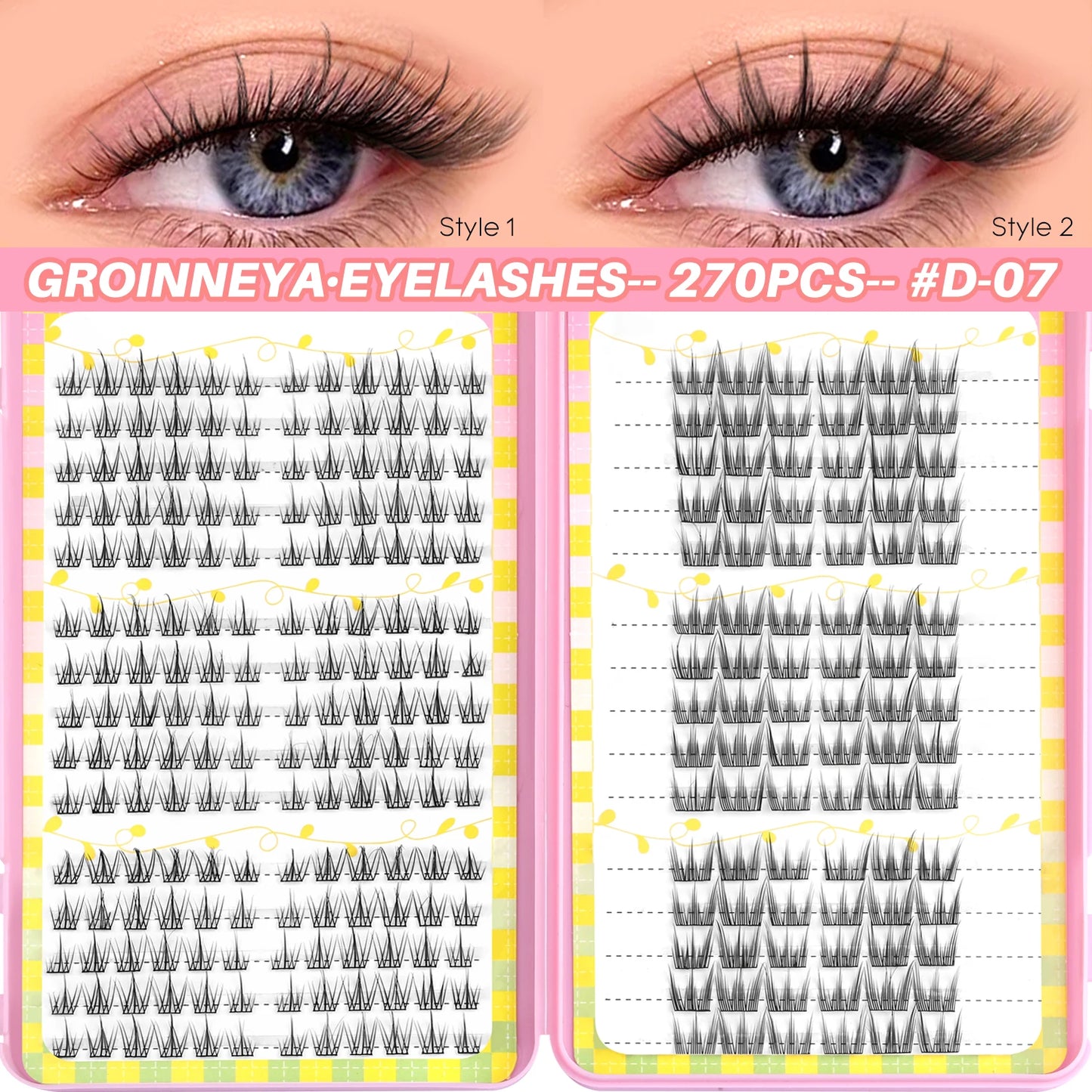 GROINNEYA Lash Clusters 30Rows DIY Natural Manga Eyelashes Mixed Tray Individual Lashes Natural Volume Eyelash Extension Makeup